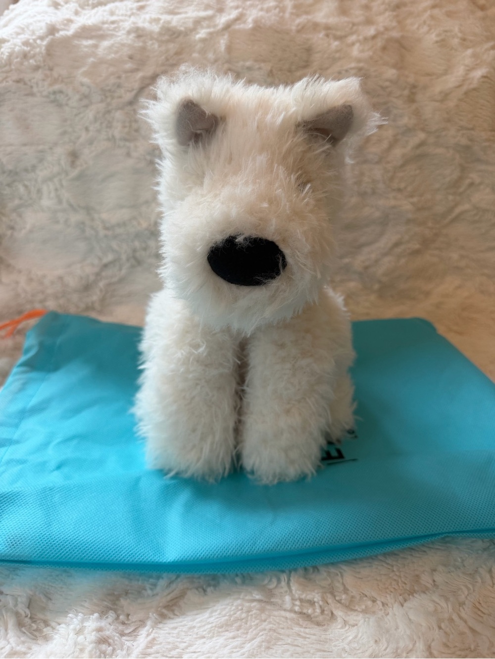 Jellycat White Fluffy Plush Dog Toy with Black Nose